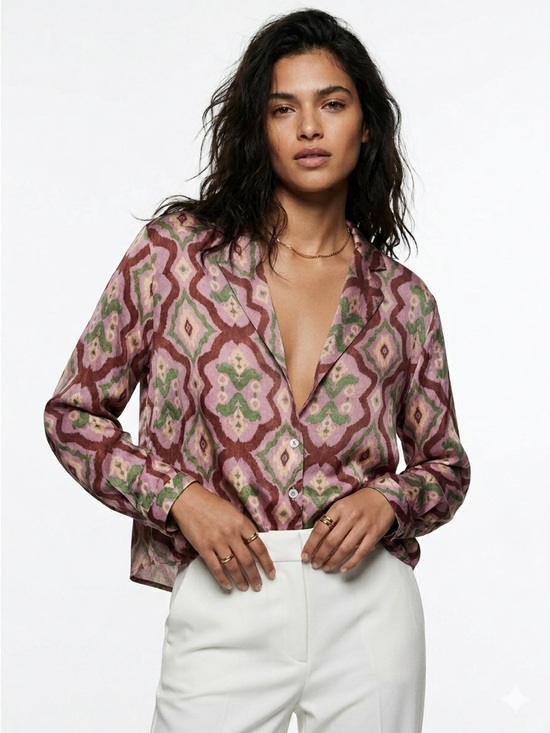 Zara Tops - Zara Cropped Open Collar Satin Shirt